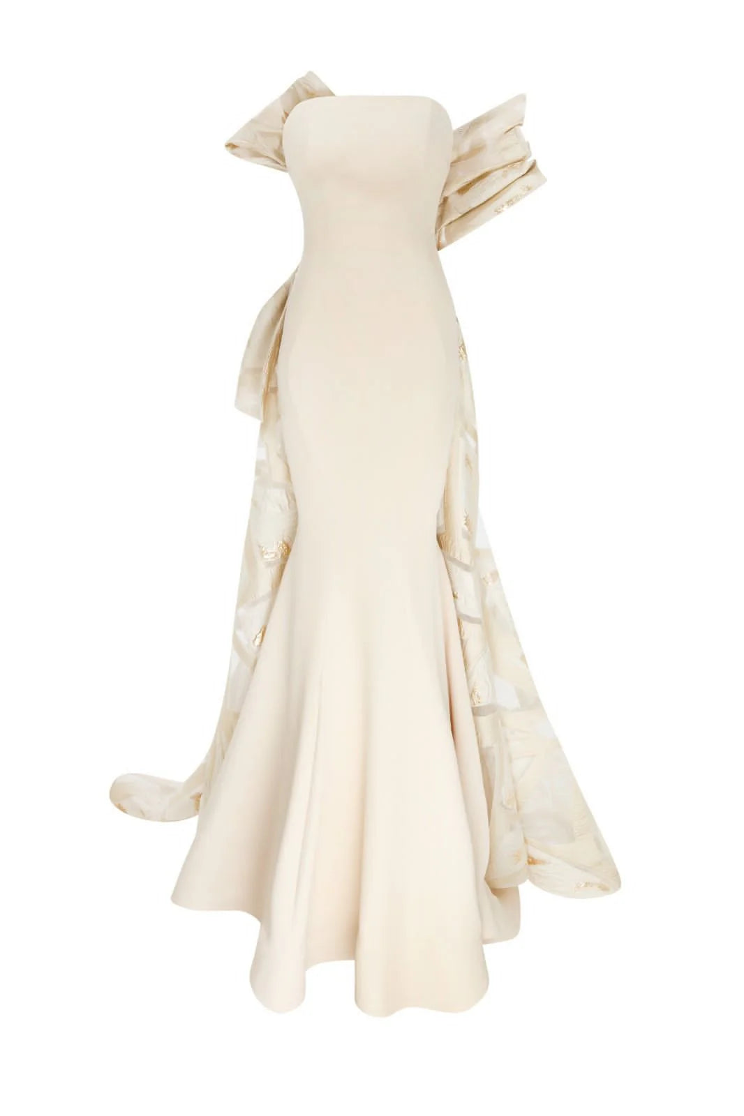 Nour Fathallah N0395 - Strapless Crepe & Jacquard Organza Gown with Corset