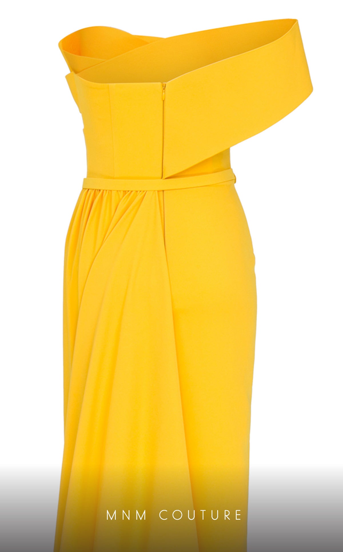 Nour Fathallah N0535 - Strapless Crepe Gown with Sarong Skirt & Tail