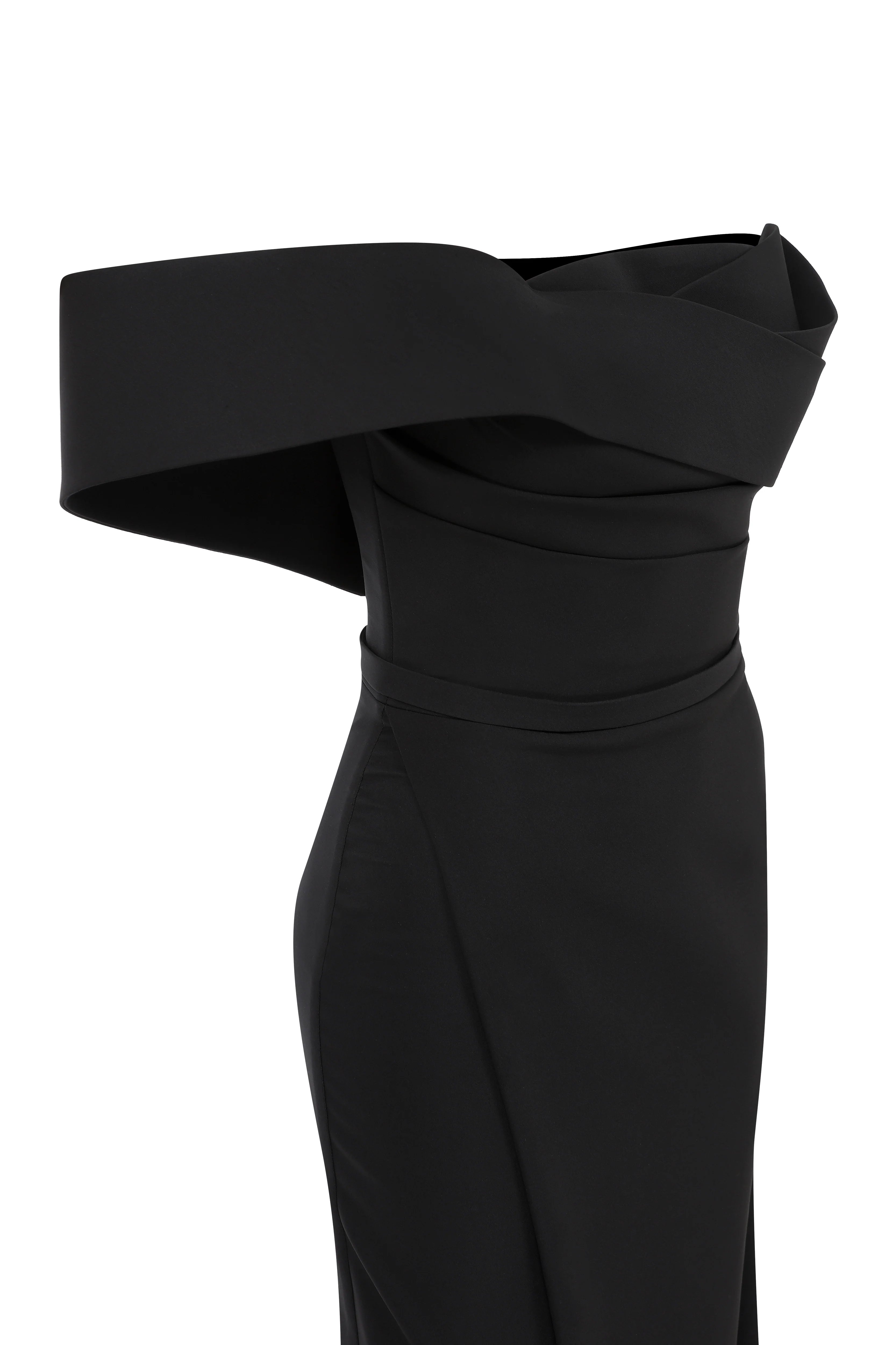 Nour Fathallah N0535 - Strapless Crepe Gown with Sarong Skirt & Tail