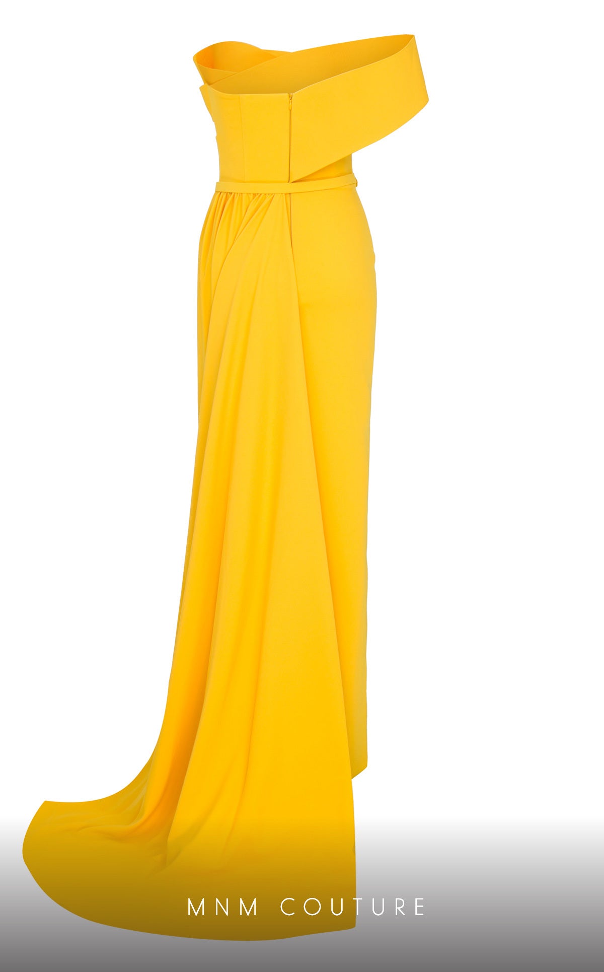Nour Fathallah N0535 - Strapless Crepe Gown with Sarong Skirt & Tail