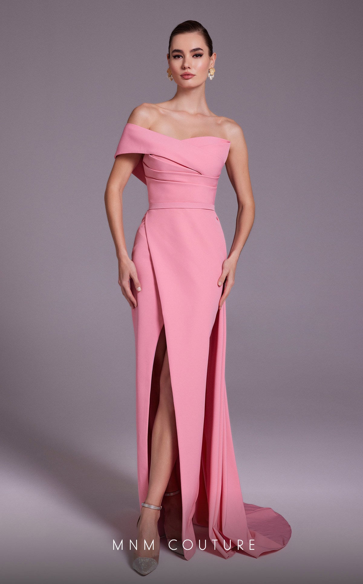 Nour Fathallah N0535 - Strapless Crepe Gown with Sarong Skirt & Tail