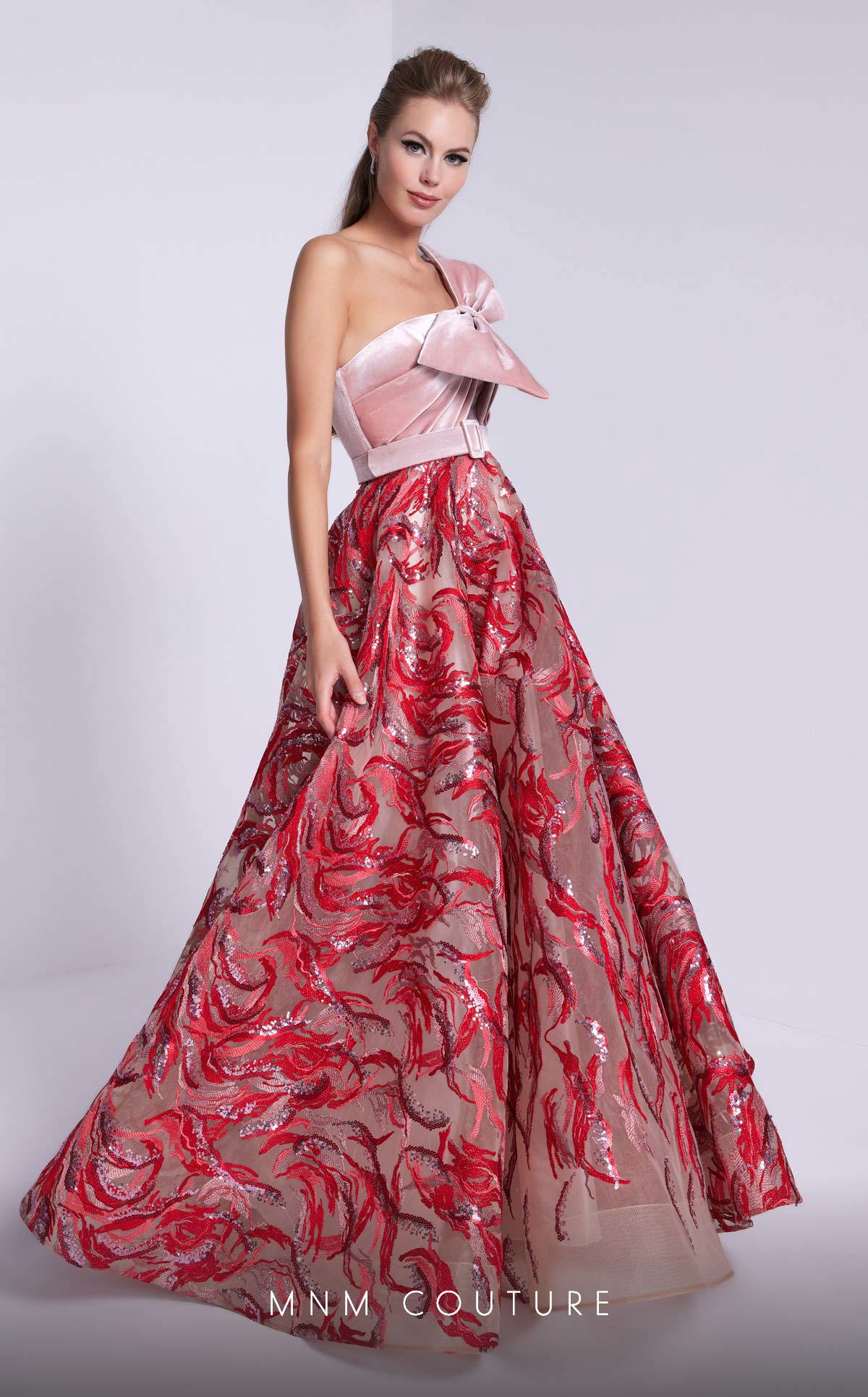 Nour Fathallah N0576 - Embroidered Crepe Gown with Asymmetrical Neckline