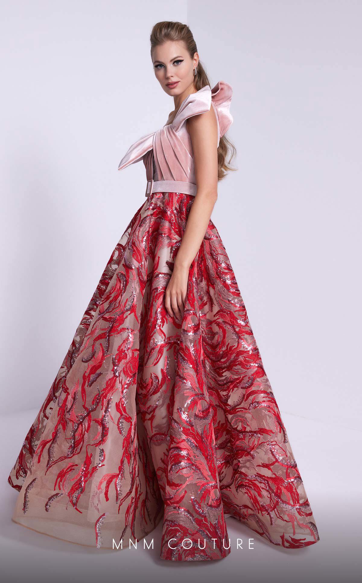Nour Fathallah N0576 - Embroidered Crepe Gown with Asymmetrical Neckline