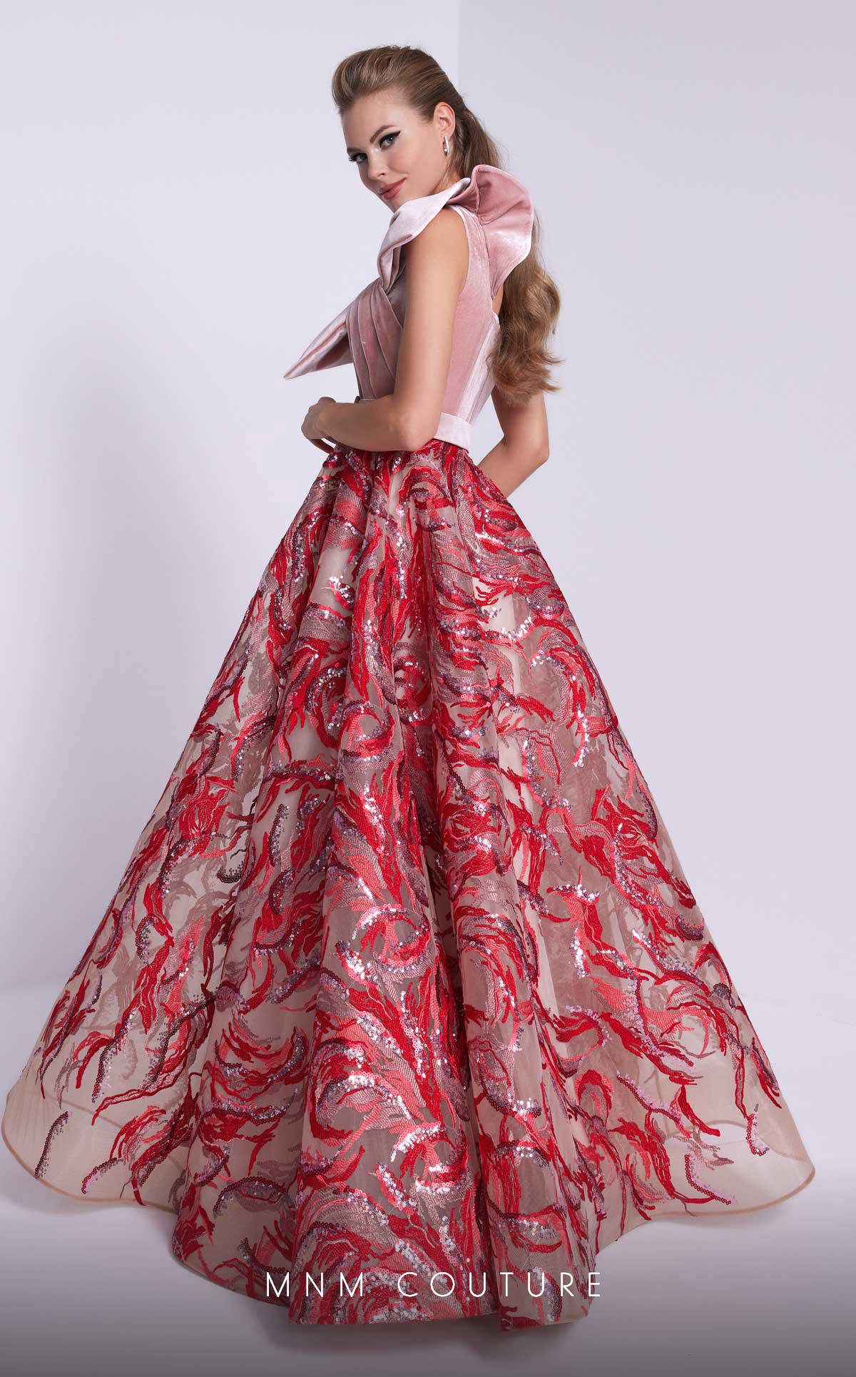 Nour Fathallah N0576 - Embroidered Crepe Gown with Asymmetrical Neckline