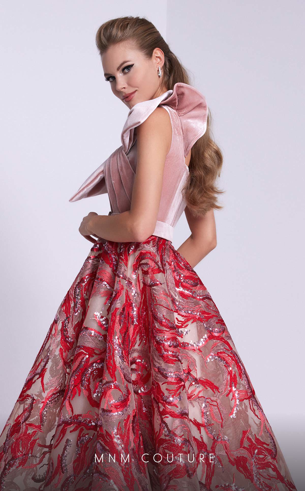 Nour Fathallah N0576 - Embroidered Crepe Gown with Asymmetrical Neckline