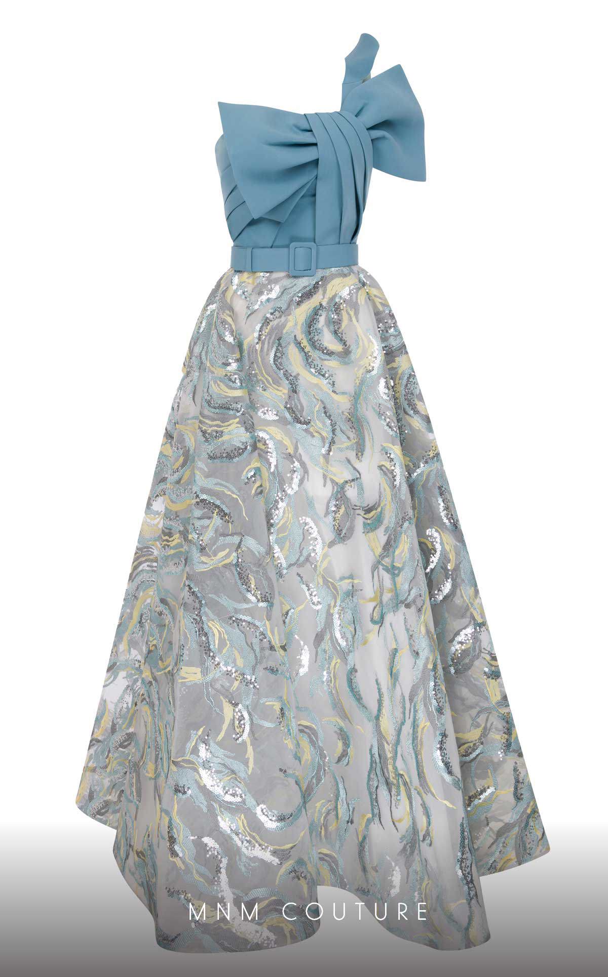 Nour Fathallah N0576 - Embroidered Crepe Gown with Asymmetrical Neckline