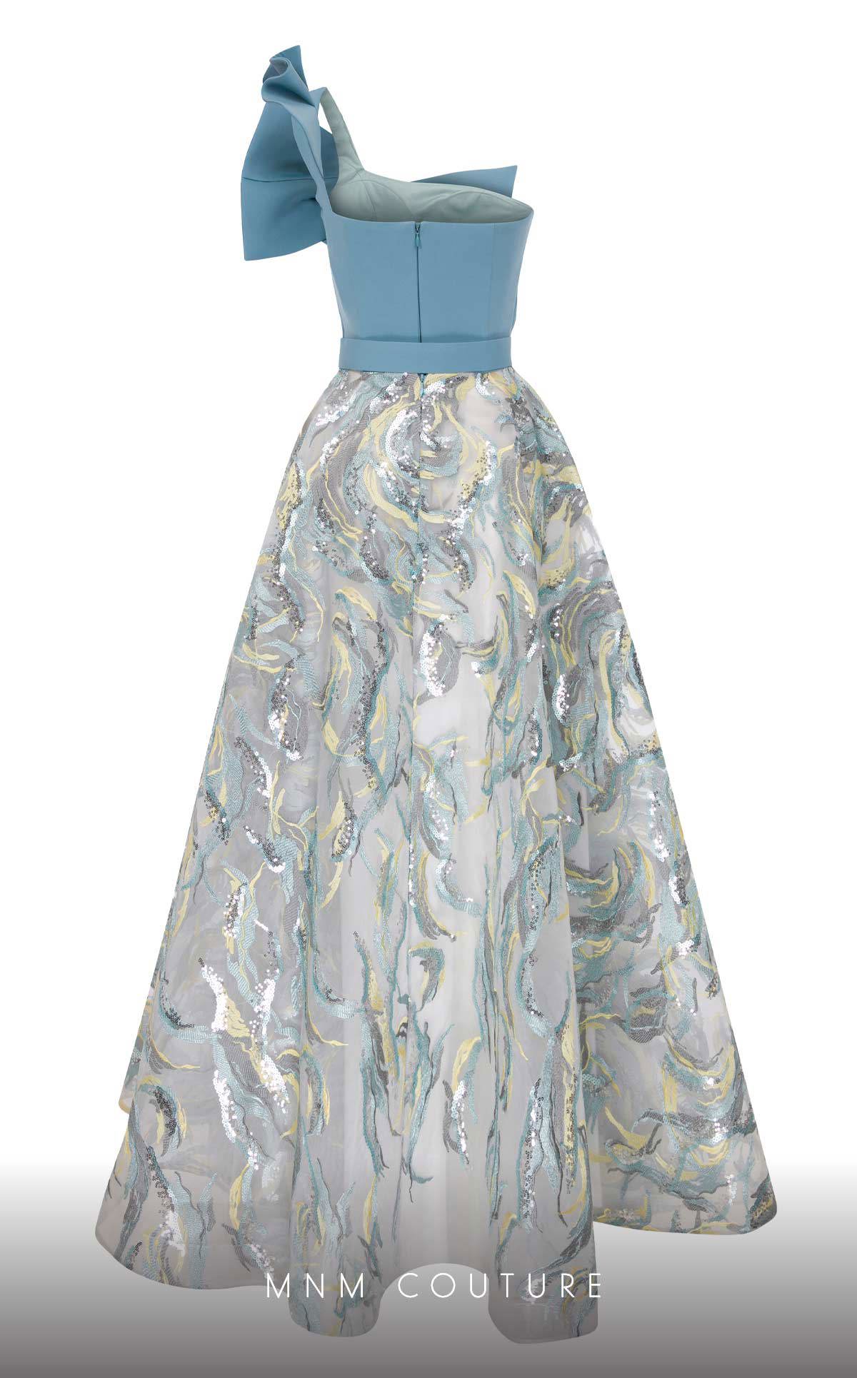 Nour Fathallah N0576 - Embroidered Crepe Gown with Asymmetrical Neckline