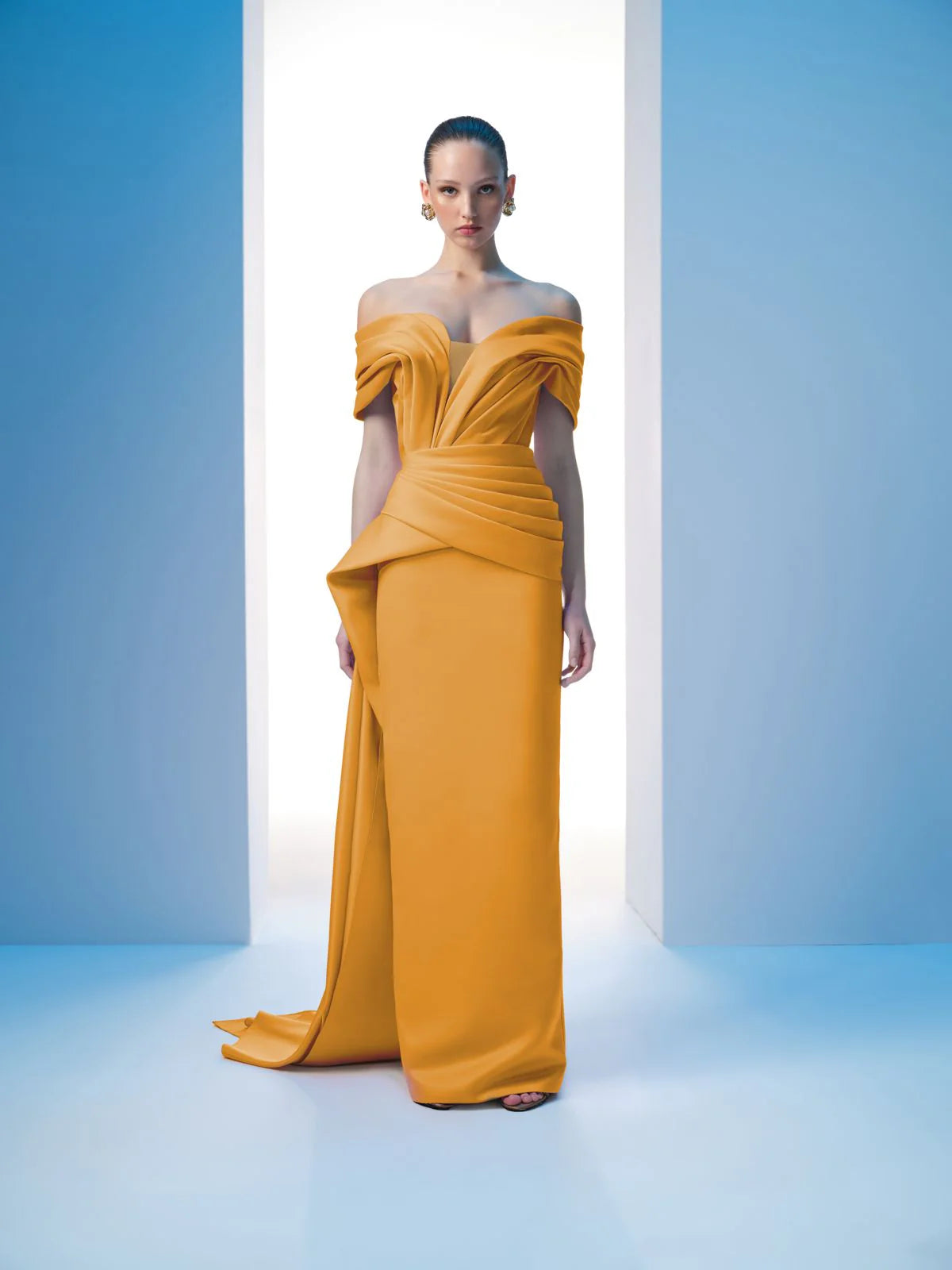 Nour Fathallah N0607 - Strapless Matt Satin Gown with Draped Details