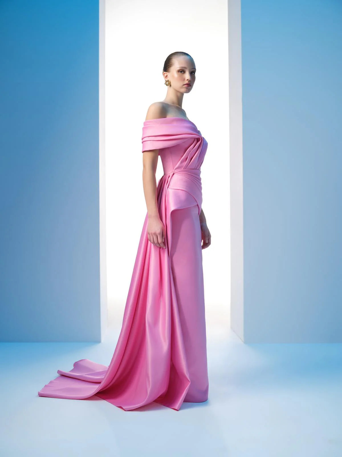 Nour Fathallah N0607 - Strapless Matt Satin Gown with Draped Details
