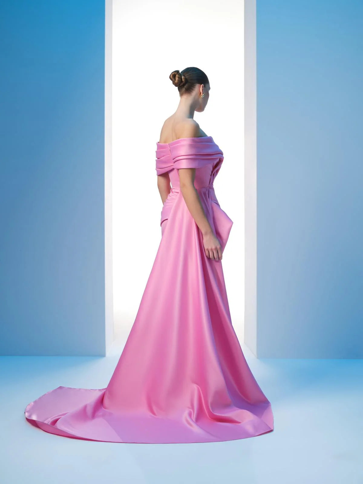 Nour Fathallah N0607 - Strapless Matt Satin Gown with Draped Details