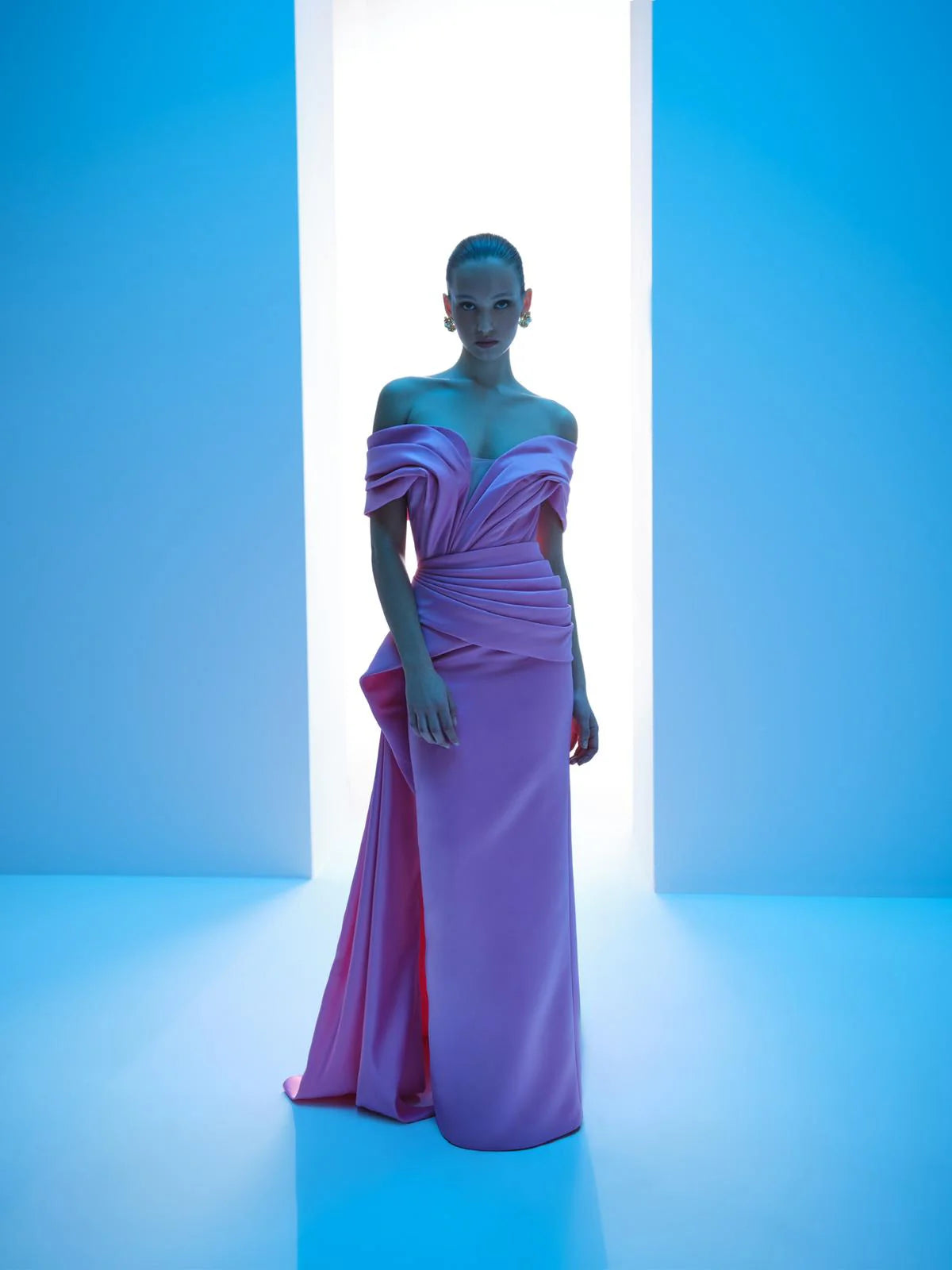 Nour Fathallah N0607 - Strapless Matt Satin Gown with Draped Details