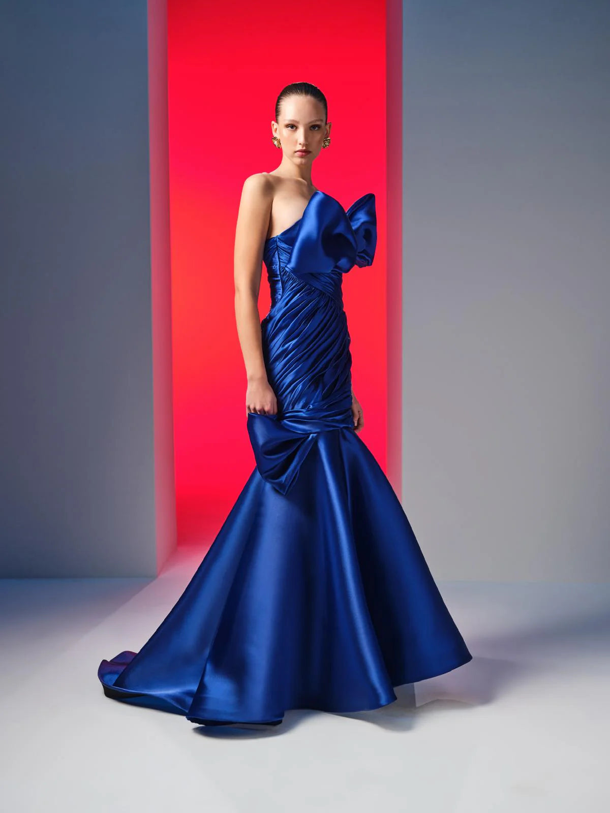 Nour Fathallah N0611 - Strapless Satin Organza Mermaid Gown with Draped Tie