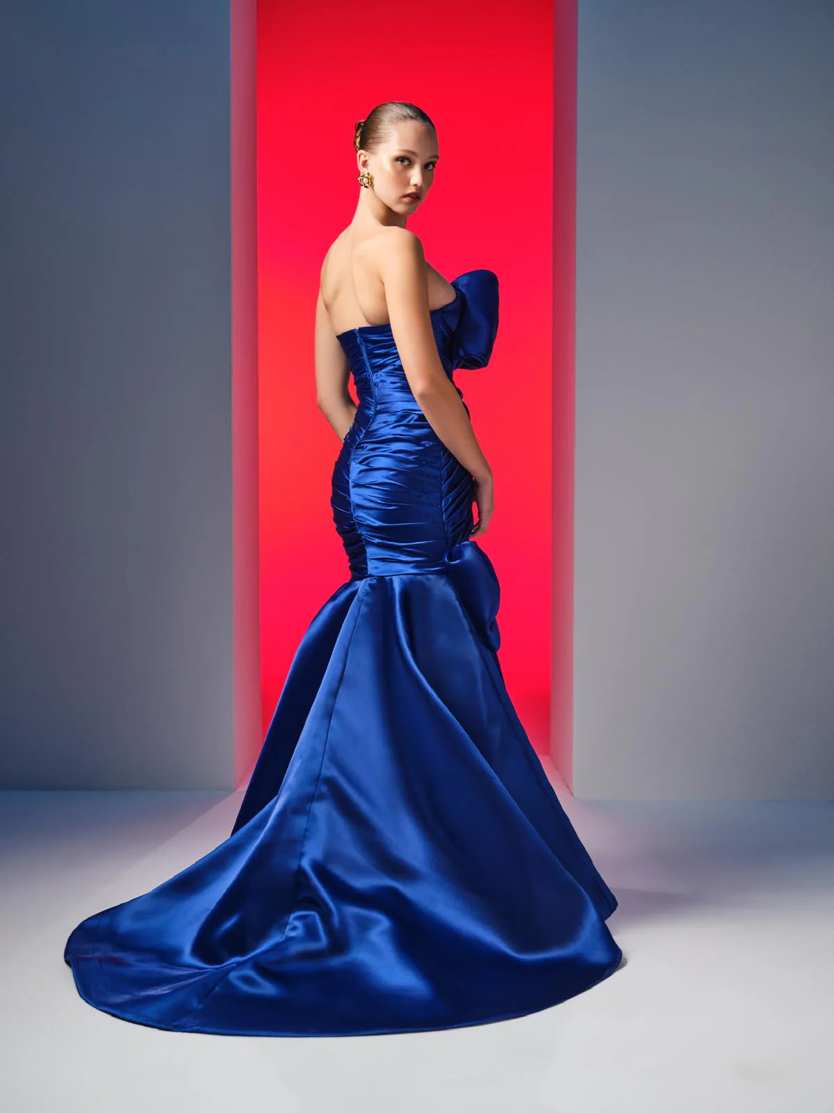 Nour Fathallah N0611 - Strapless Satin Organza Mermaid Gown with Draped Tie