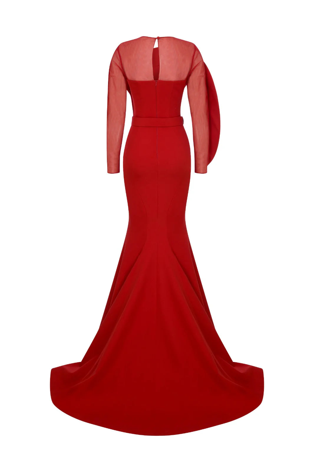 Nour Fathallah N0613 - Crepe Mermaid Gown with Illusion Round Neck