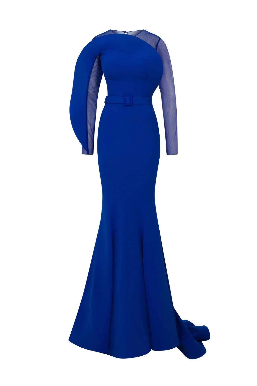 Nour Fathallah N0613 - Crepe Mermaid Gown with Illusion Round Neck