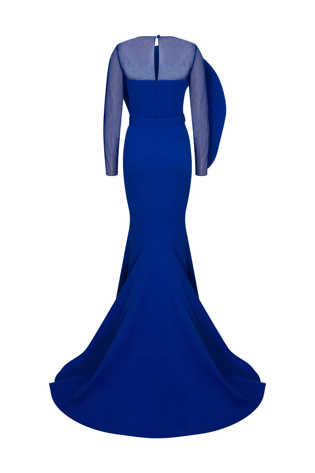 Nour Fathallah N0613 - Crepe Mermaid Gown with Illusion Round Neck