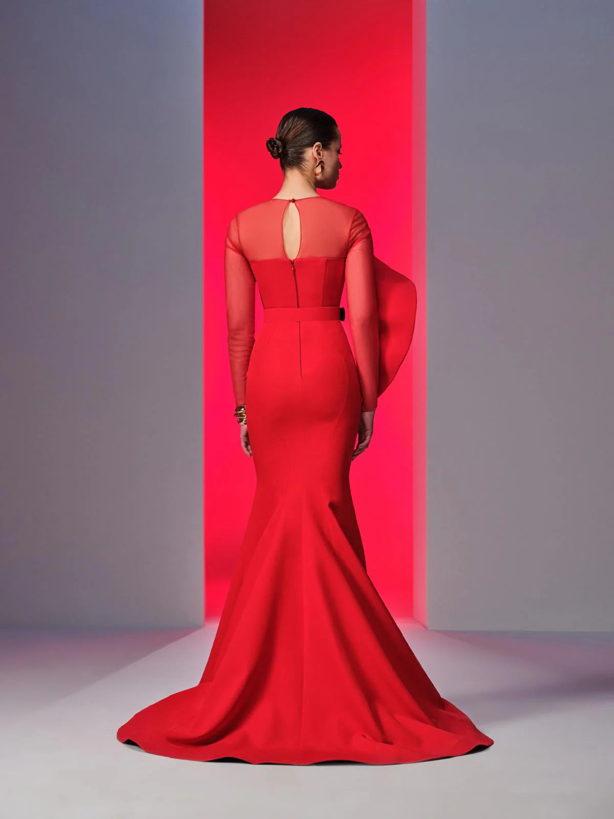Nour Fathallah N0613 - Crepe Mermaid Gown with Illusion Round Neck