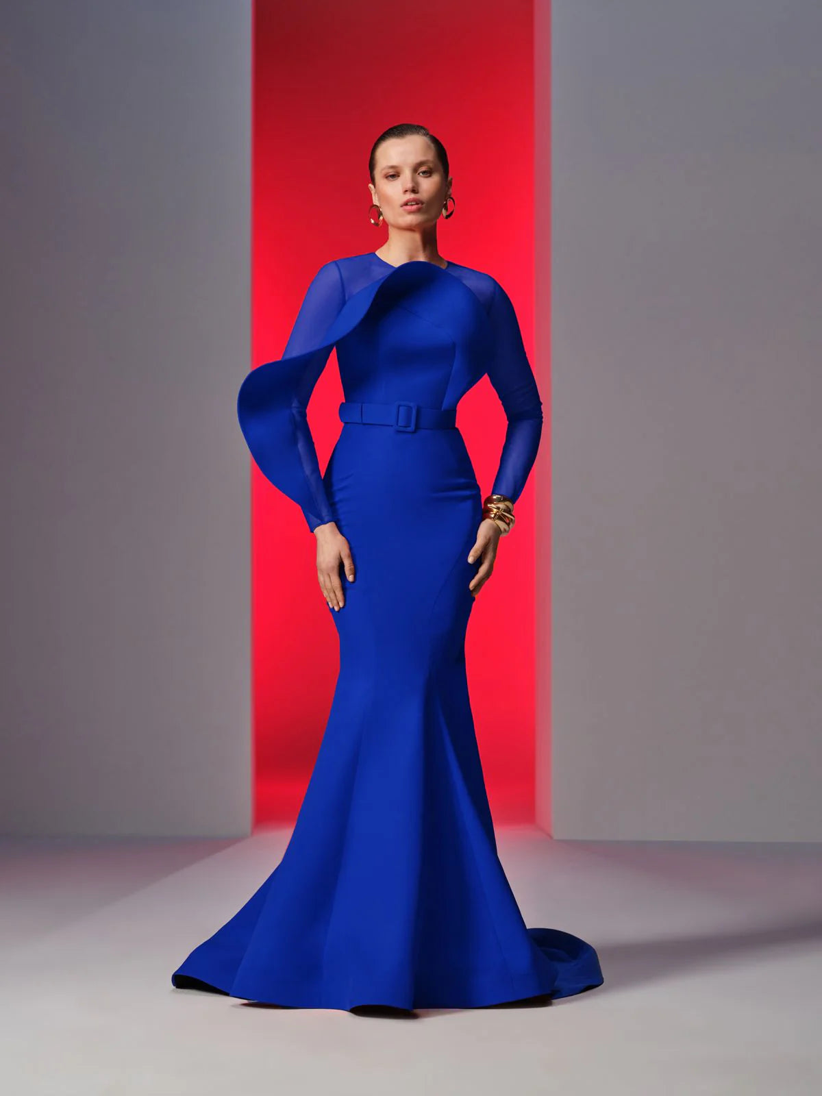 Nour Fathallah N0613 - Crepe Mermaid Gown with Illusion Round Neck