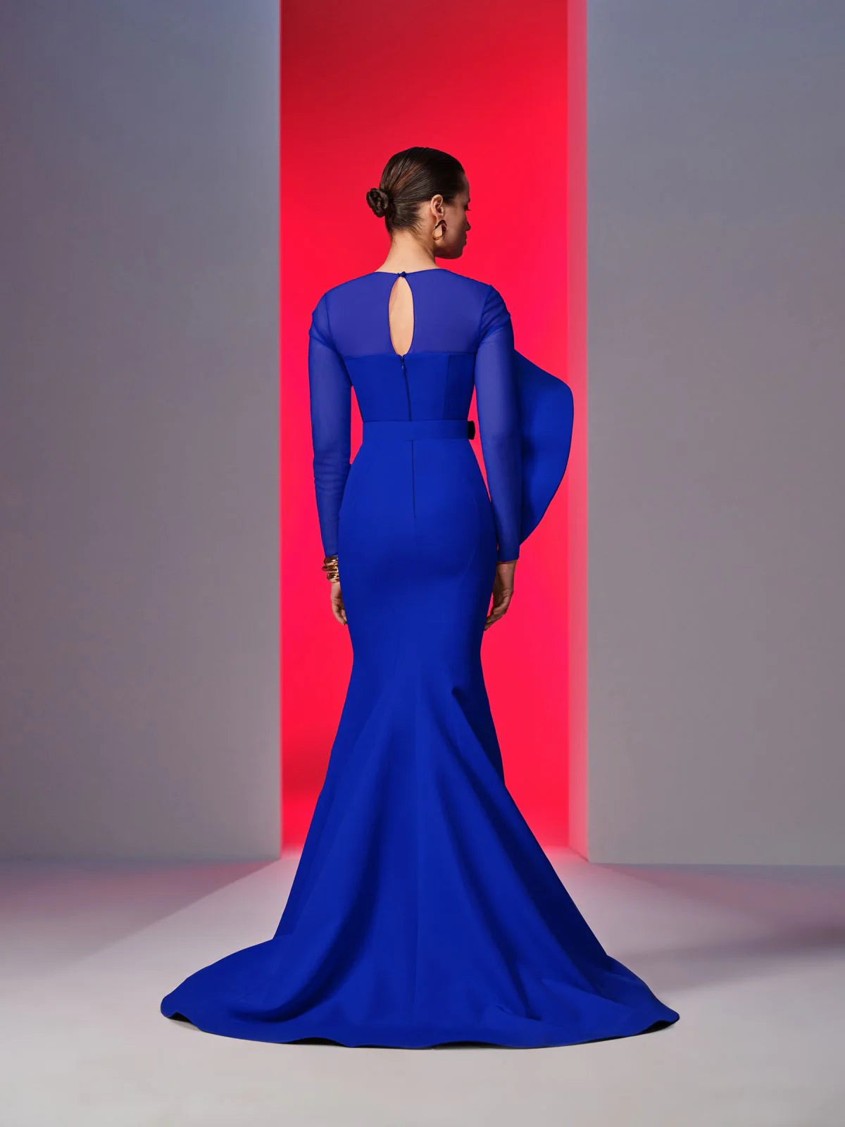 Nour Fathallah N0613 - Crepe Mermaid Gown with Illusion Round Neck