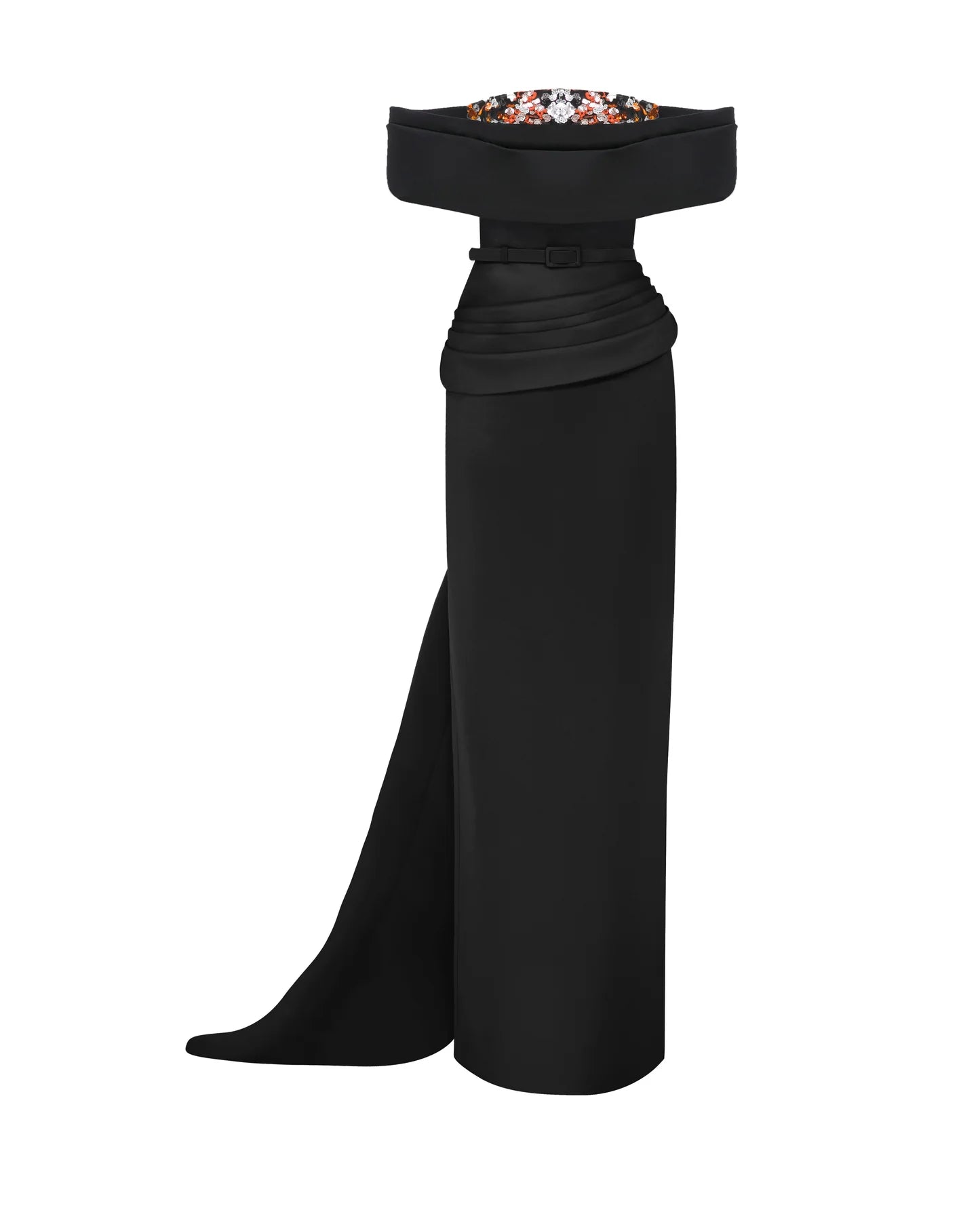Nour Fathallah N0617 - Strapless Matt Satin & Payet Gown with Tail