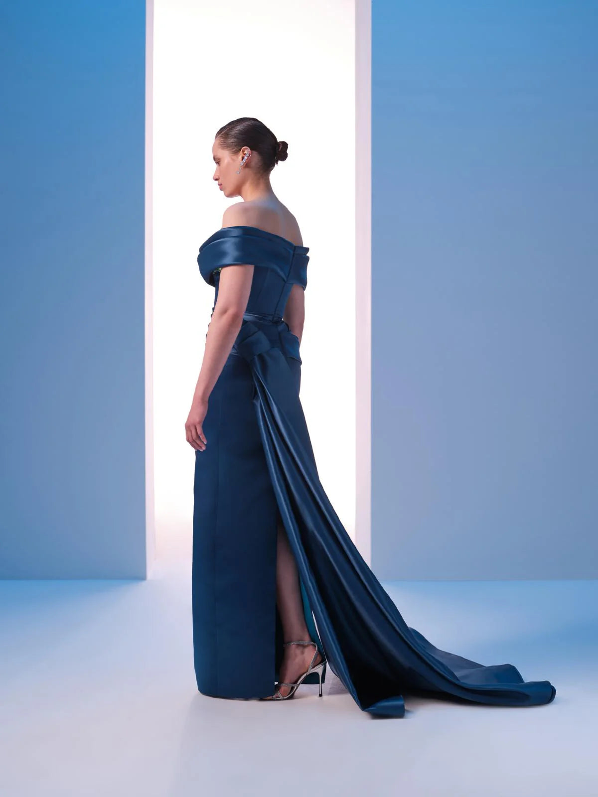 Nour Fathallah N0617 - Strapless Matt Satin & Payet Gown with Tail
