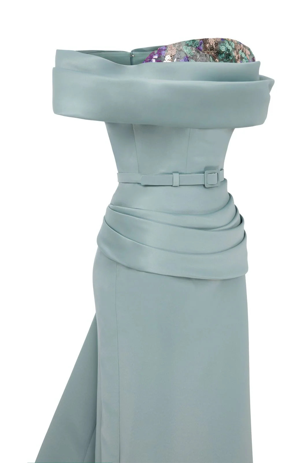 Nour Fathallah N0617 - Strapless Matt Satin & Payet Gown with Tail