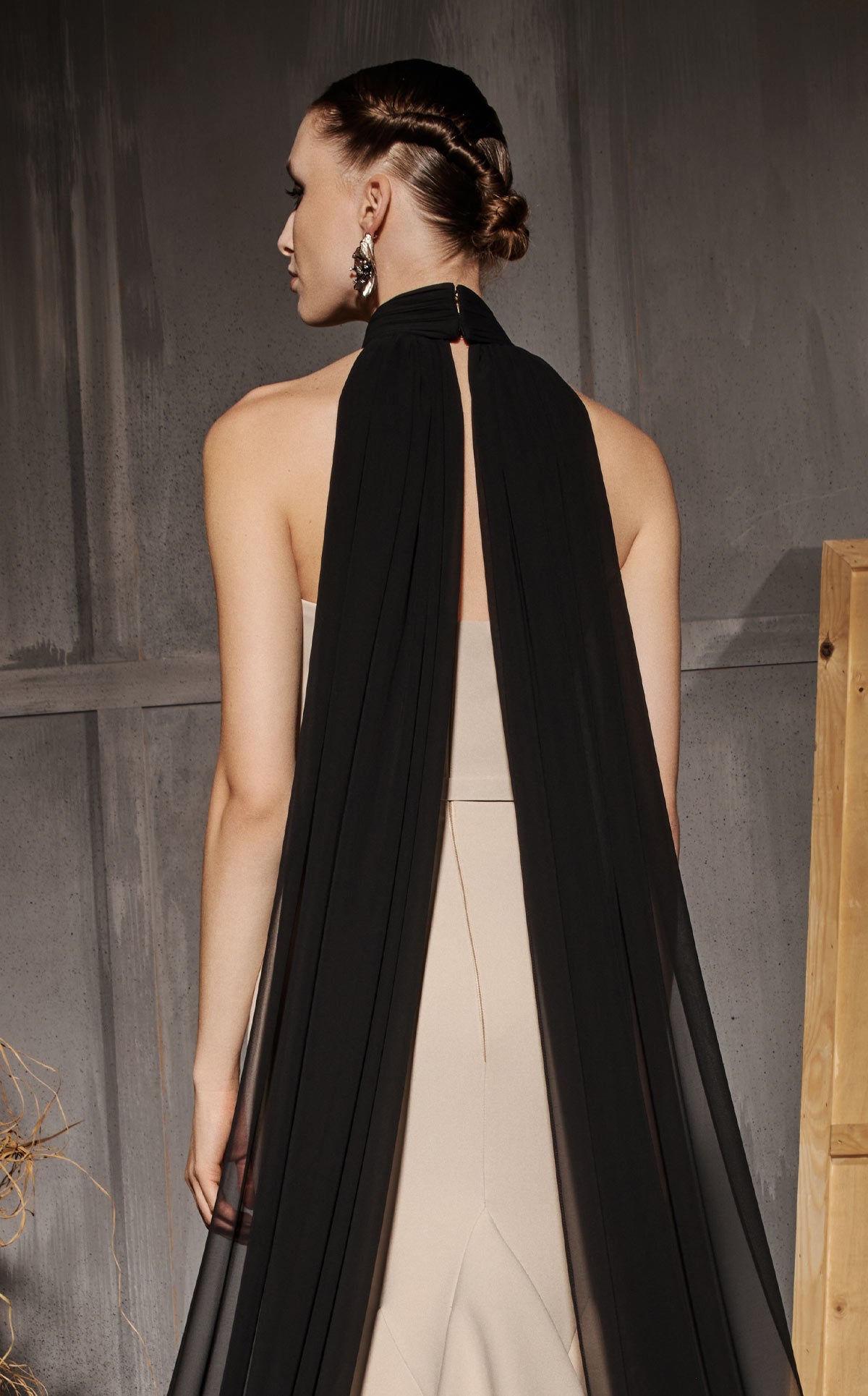 Nour Fathallah N0649 - Luxe Beige Mermaid Gown with Cape & Train