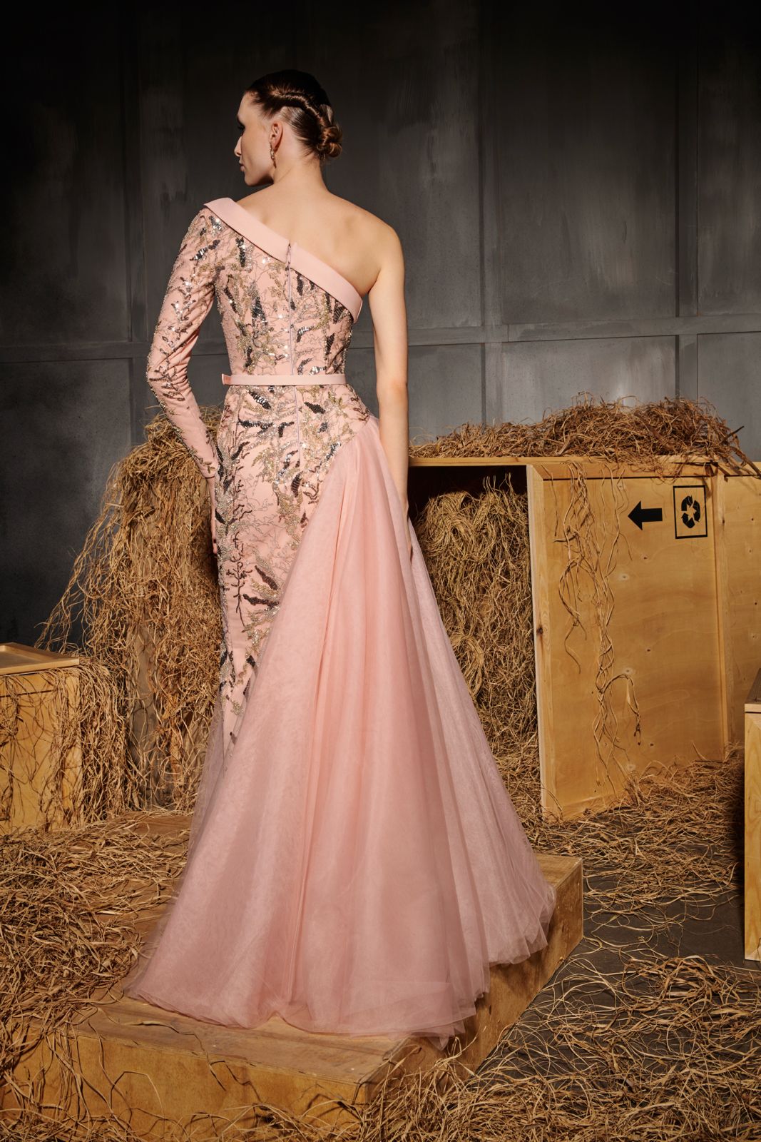 Nour Fathallah N0659 - Whispering Petals Gown with Floral Embroidery