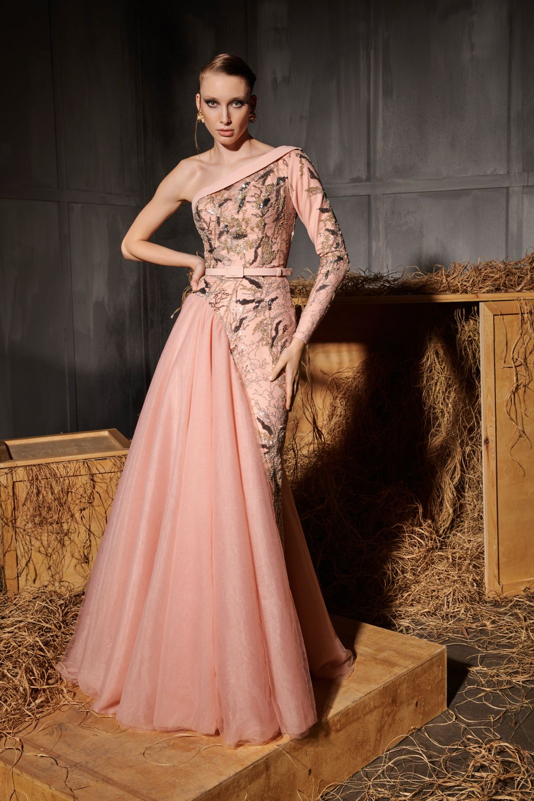 Nour Fathallah N0659 - Whispering Petals Gown with Floral Embroidery