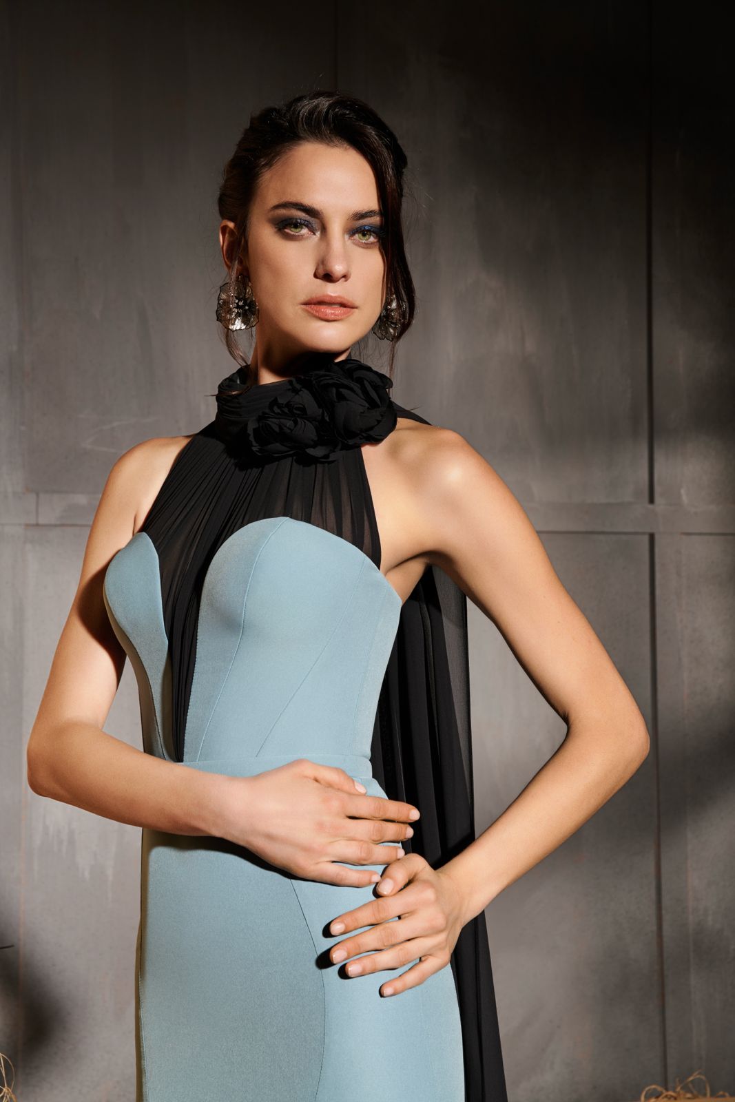 Nour Fathallah N0662 - Blue & Black Color Block Mermaid Gown