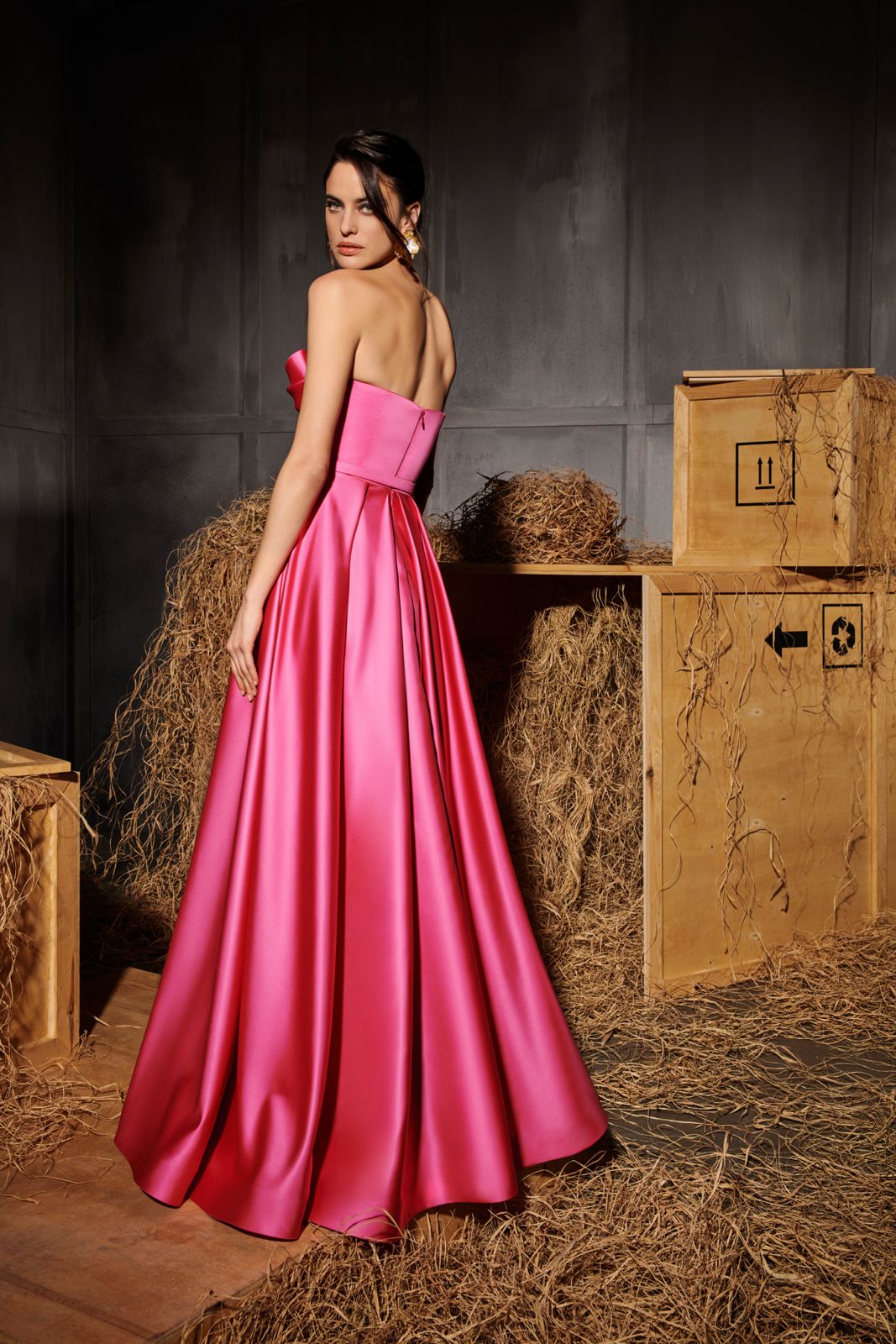 Nour Fathallah N0663 - Vibrant Fuchsia A-Line Satin Gown