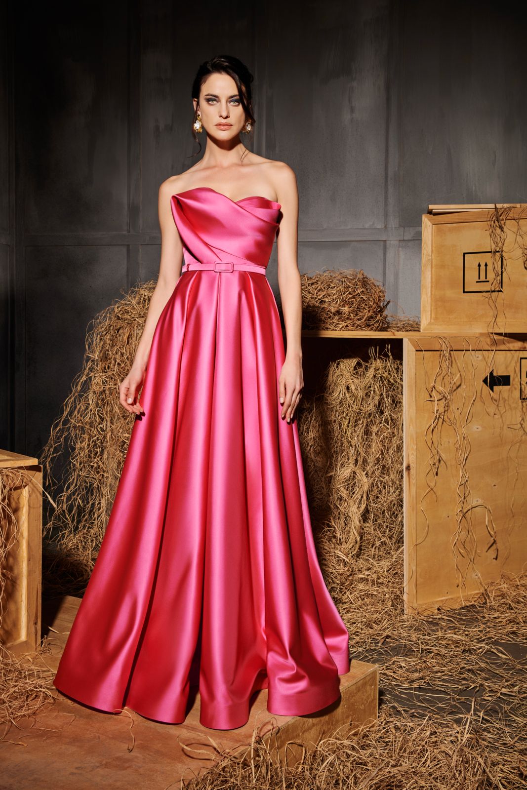 Nour Fathallah N0663 - Vibrant Fuchsia A-Line Satin Gown