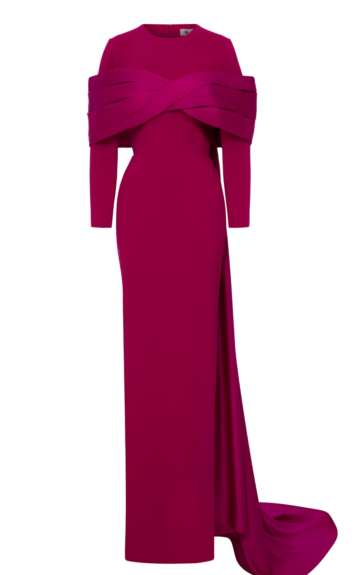 Nour Fathallah N0672 - Light Green Column Gown with Cape Train