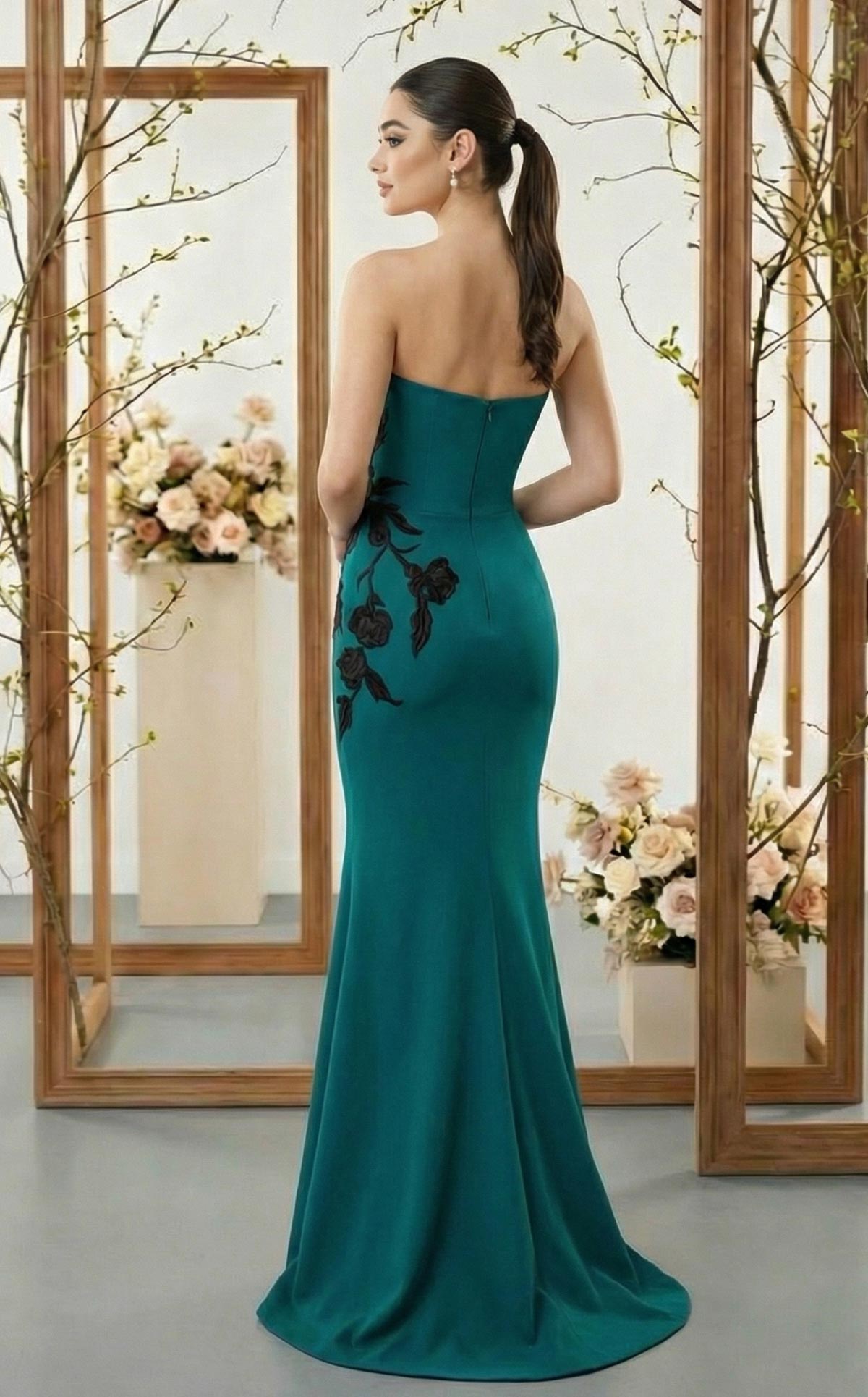 Nour Fathallah N0700 Strapless Sculptural Petal Neckline Column Gown