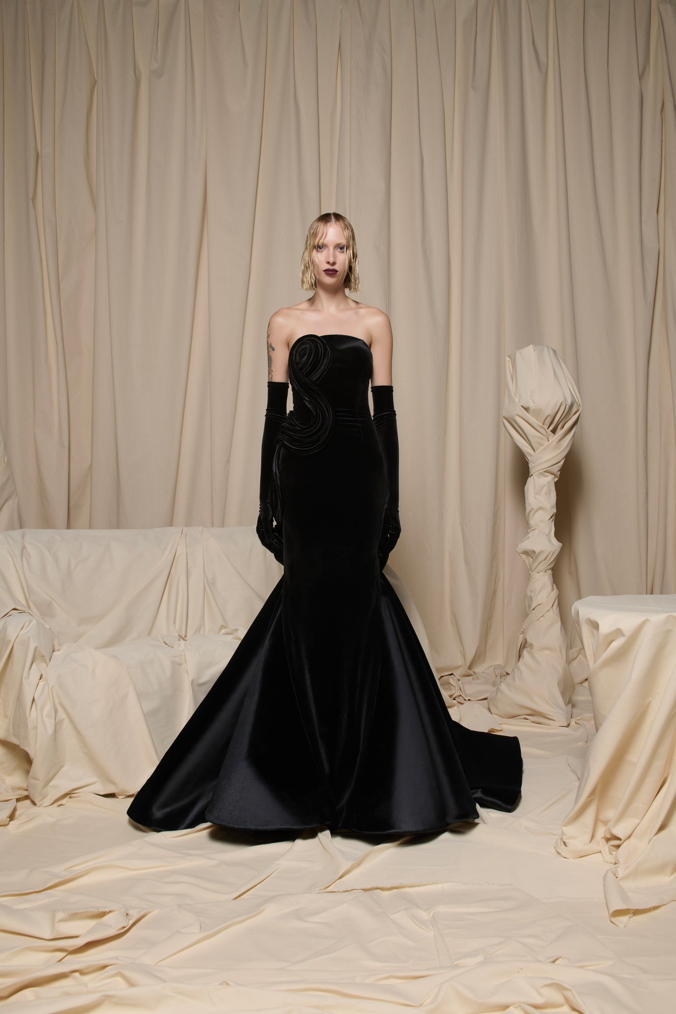 Nour Fathallah N0712 - Black Strapless Mermaid Gown