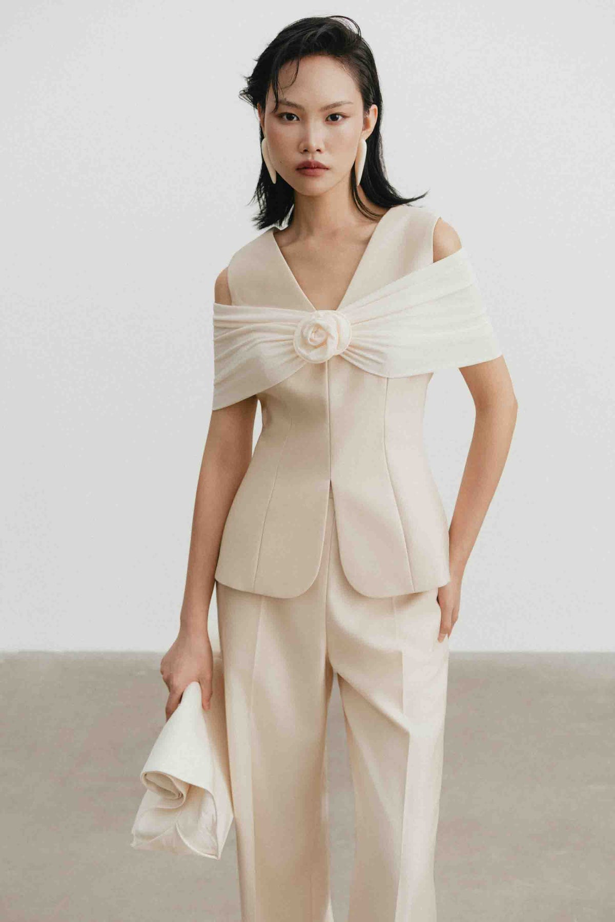 Off-Shoulder Draped Set Design