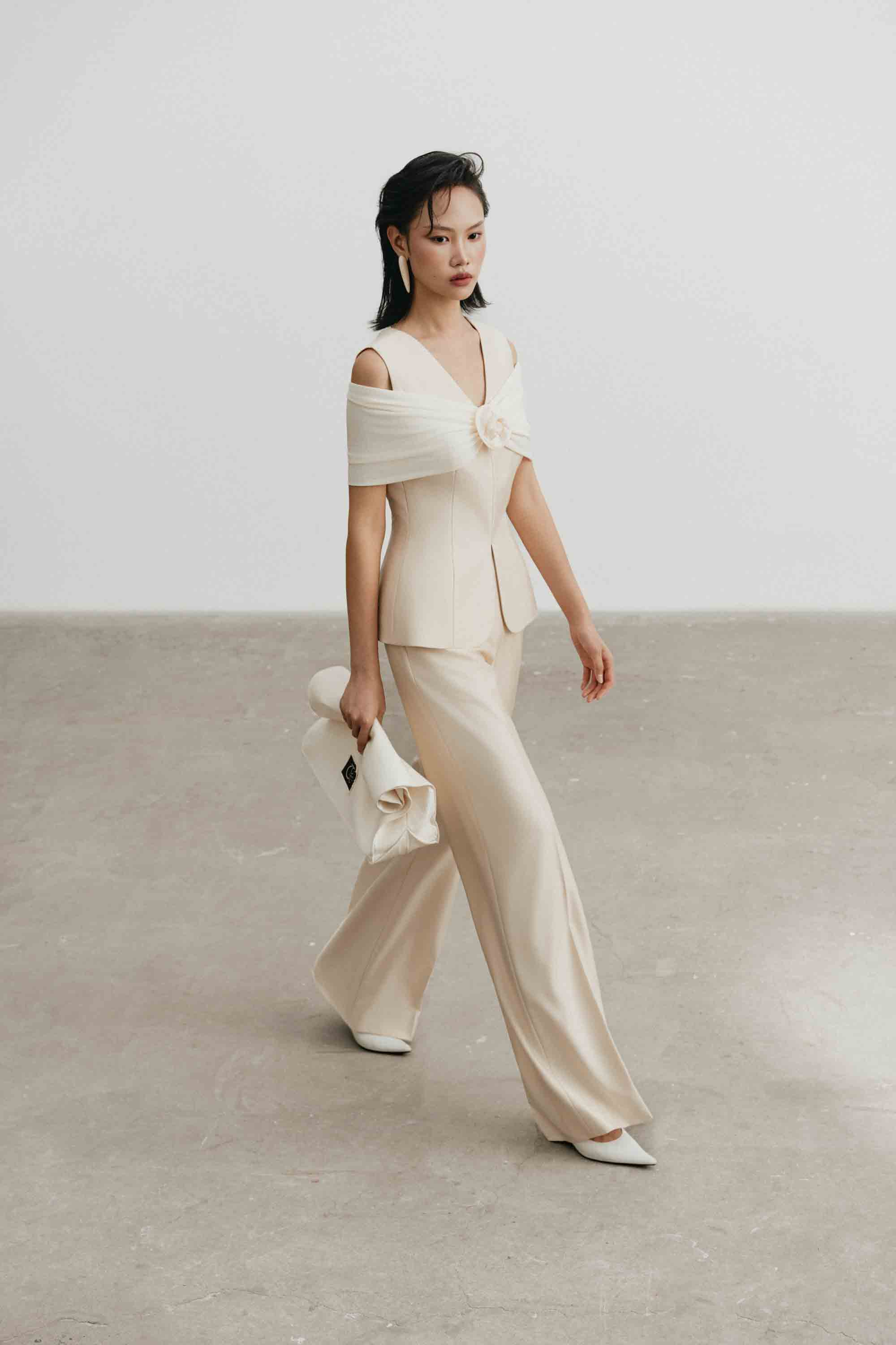 Off-Shoulder Draped Set Design