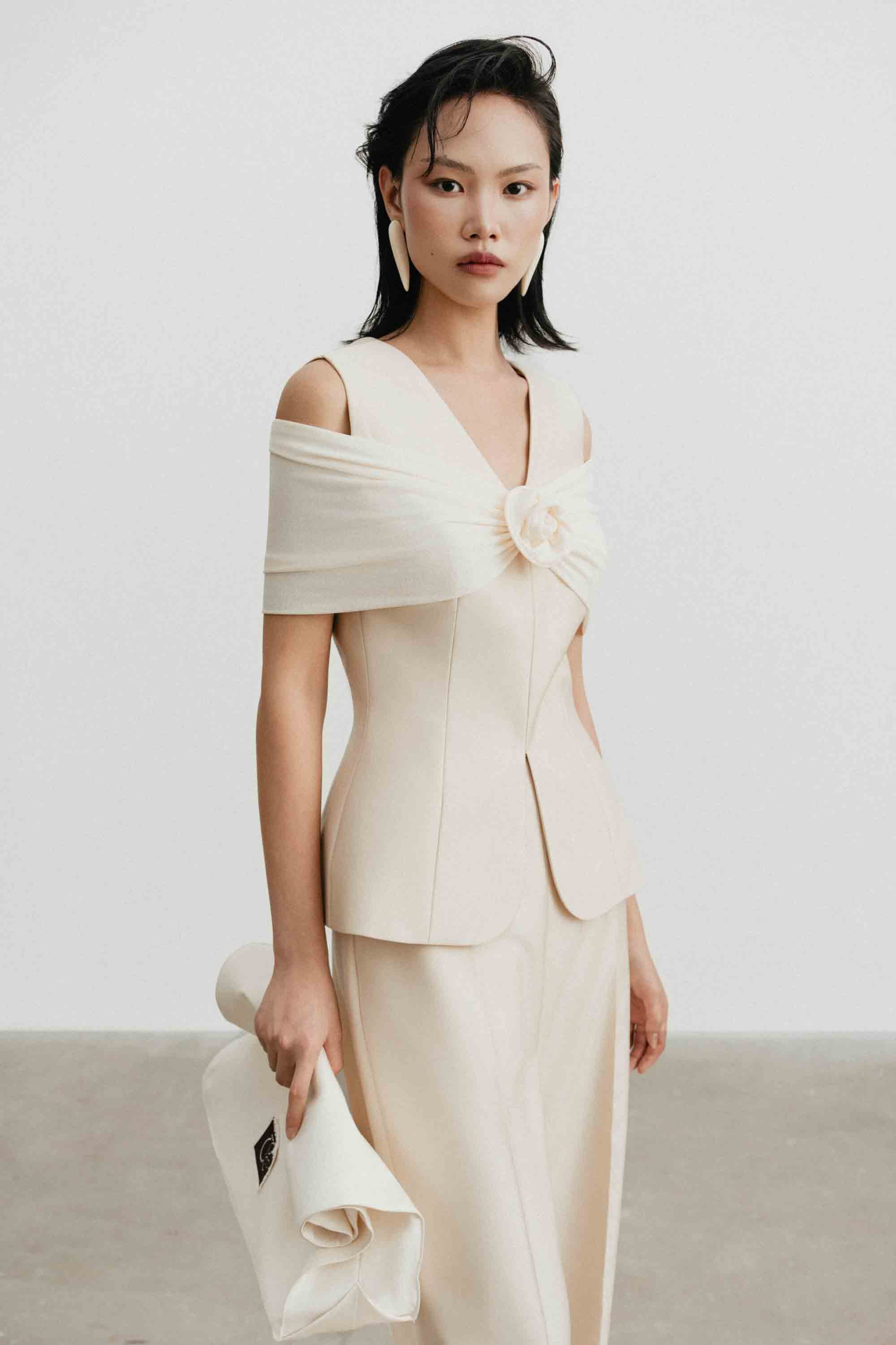 Off-Shoulder Draped Set Design