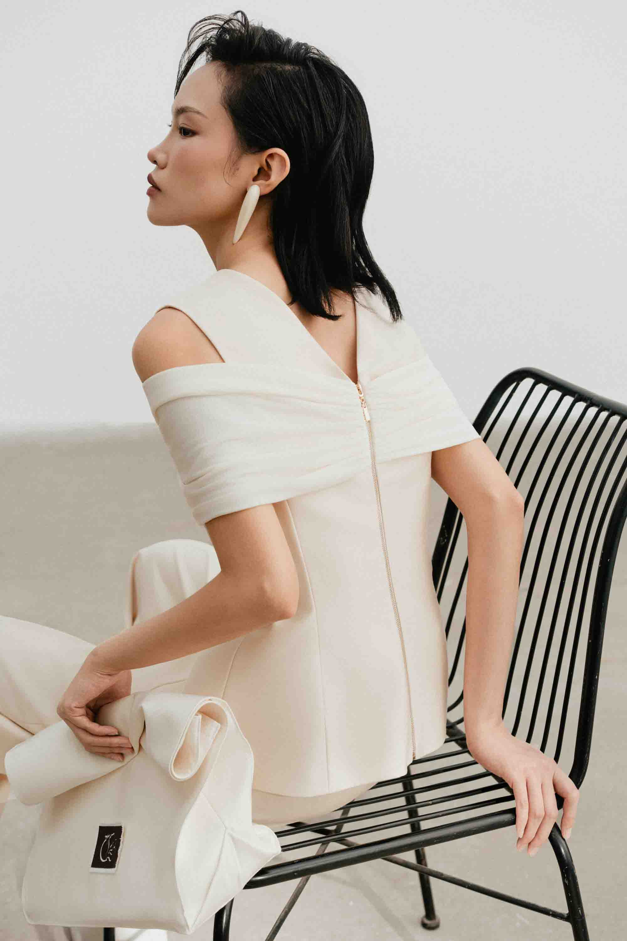 Off-Shoulder Draped Set Design