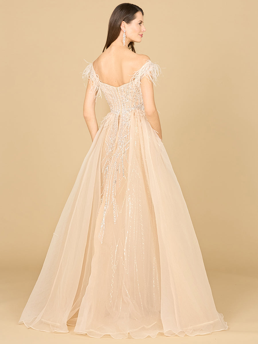 Off Shoulder Gown with Feathers 29161