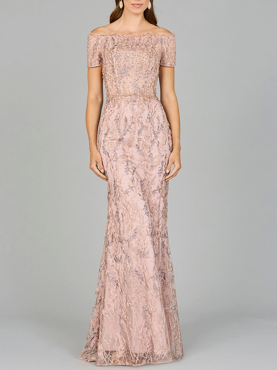 Off Shoulder Mermaid Gown with Short Sleeves 29002