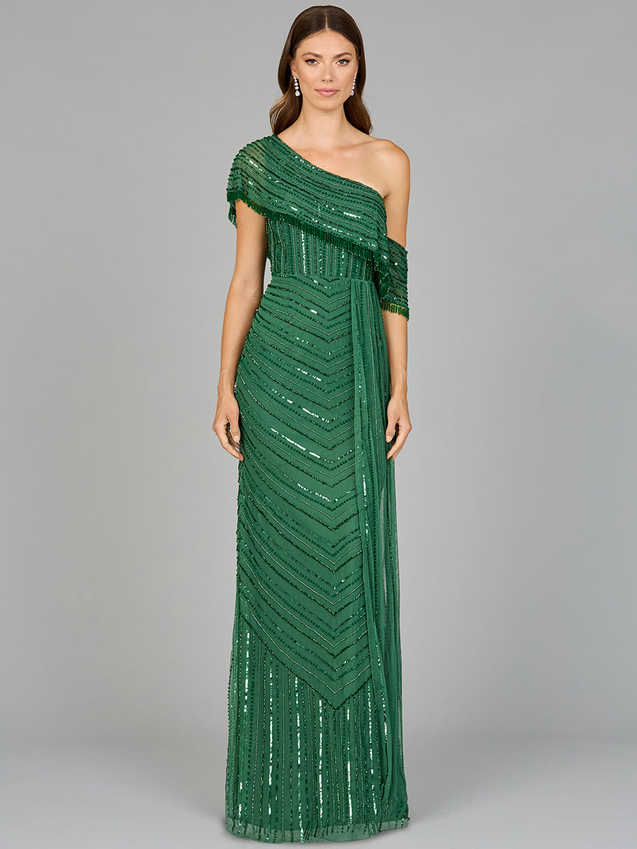 Off Shoulder Sheath Beaded Gown 29084