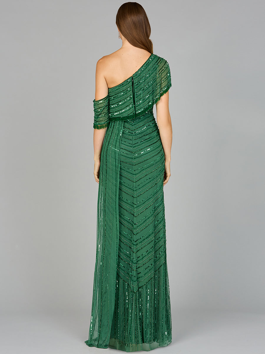 Off Shoulder Sheath Beaded Gown 29084