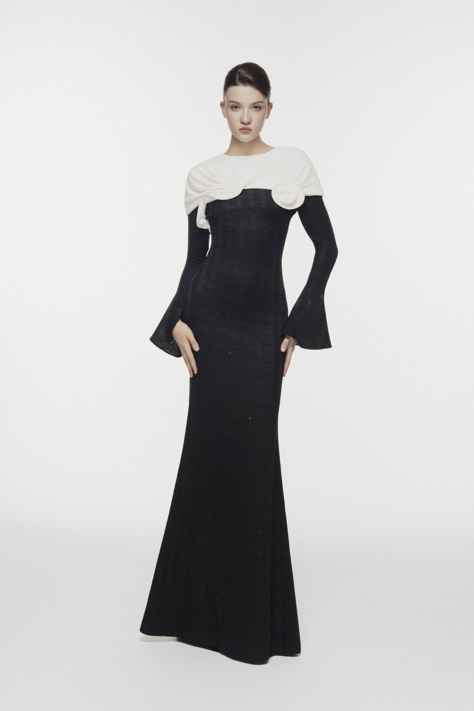 One-Shoulder Floral Draped Gown
