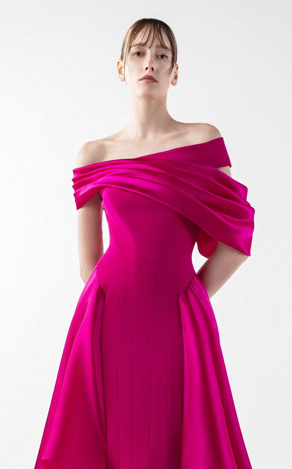Opulent Fuscia Sculpted Gown G2018