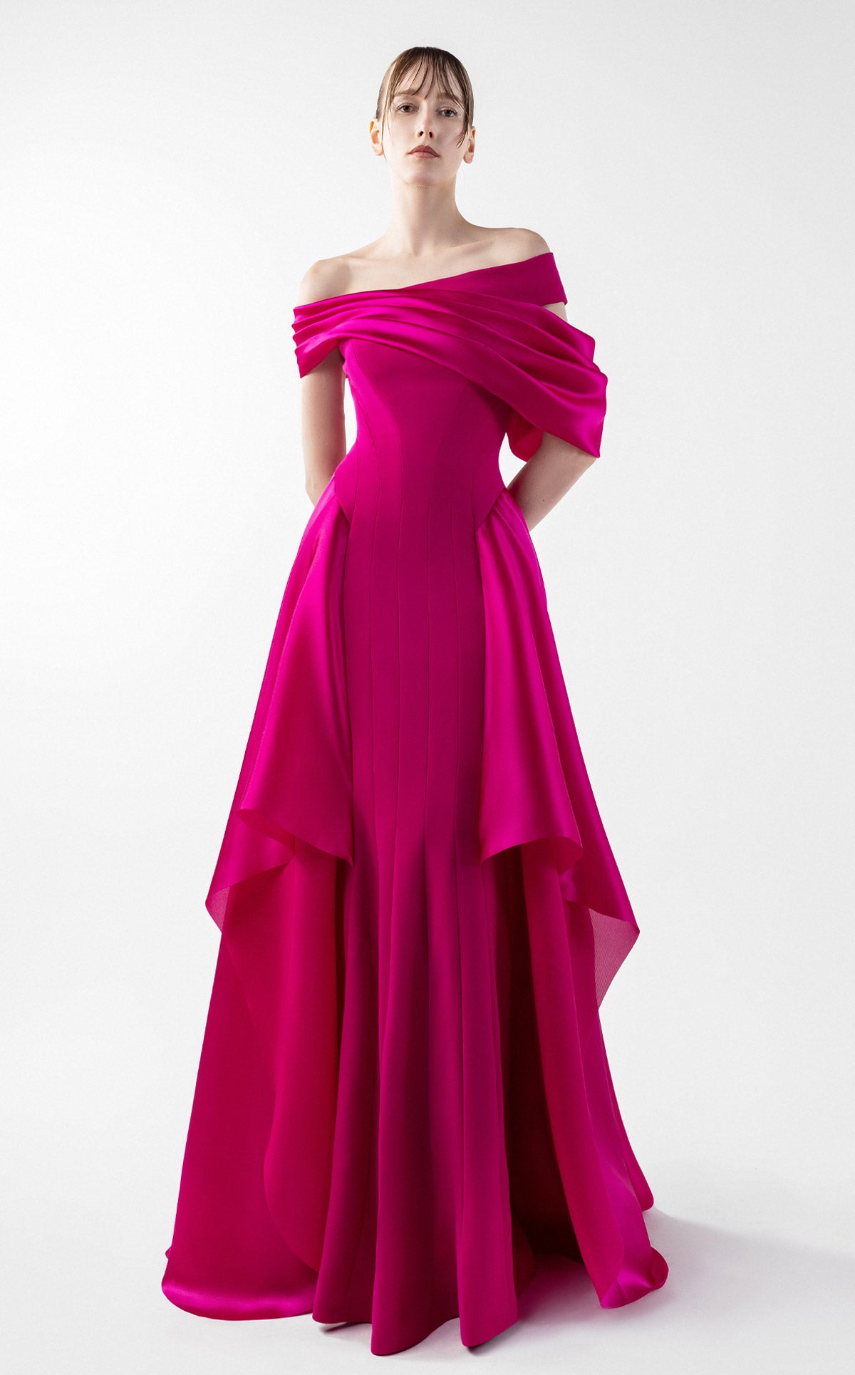 Opulent Fuscia Sculpted Gown G2018