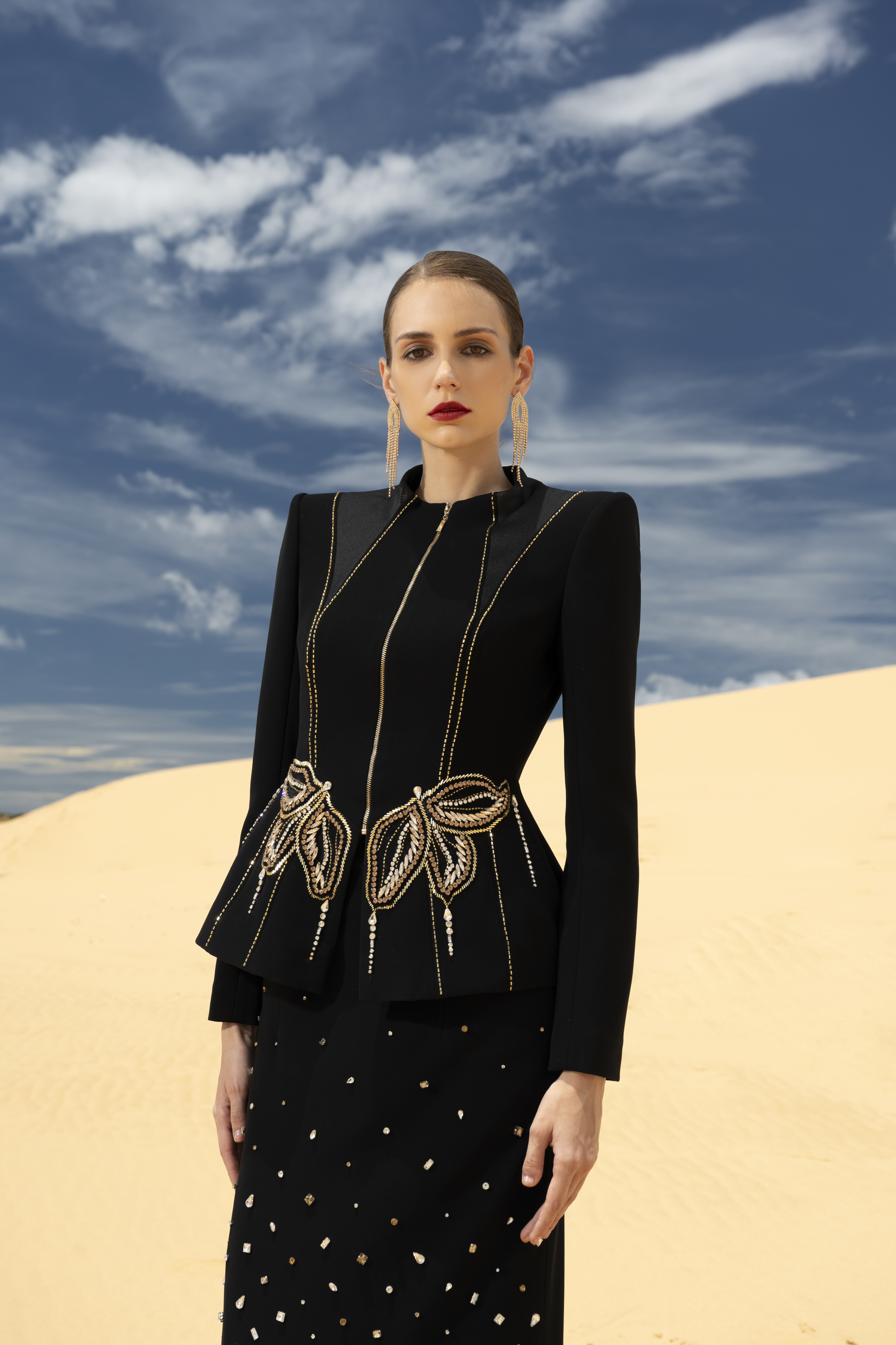 Ottavia Sheath Square Shoulder Velvet Satin Maxi Set