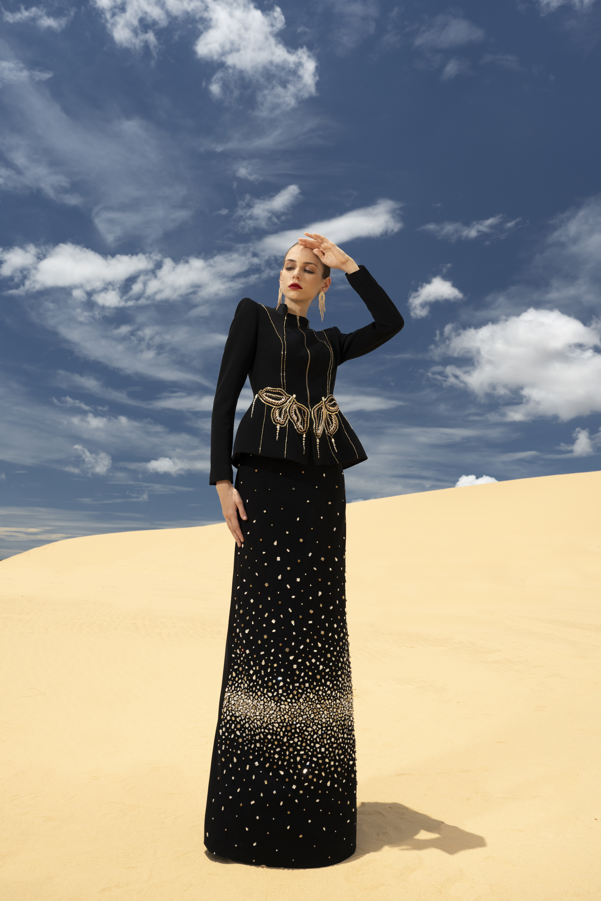 Ottavia Sheath Square Shoulder Velvet Satin Maxi Set