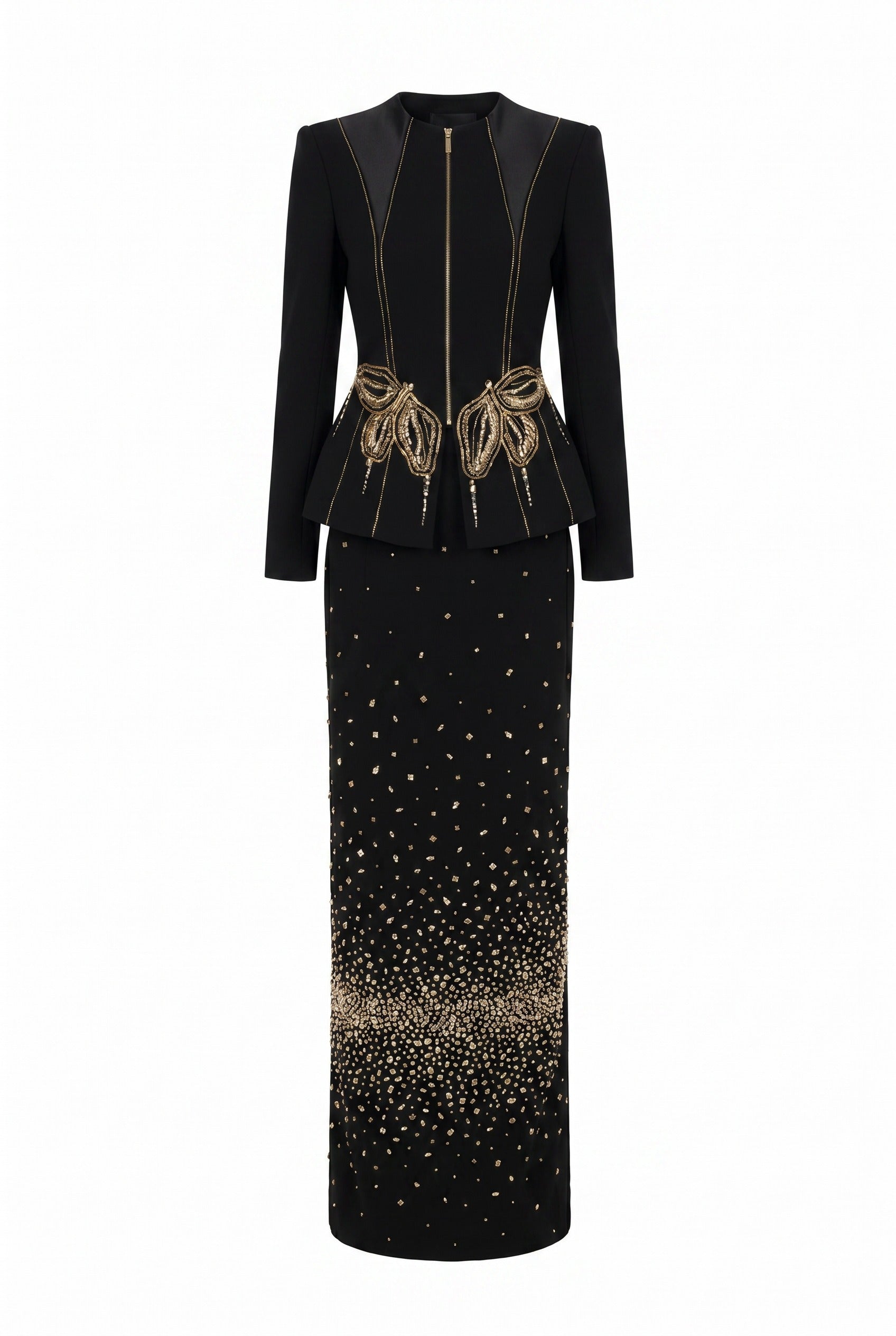 Ottavia Sheath Square Shoulder Velvet Satin Maxi Set