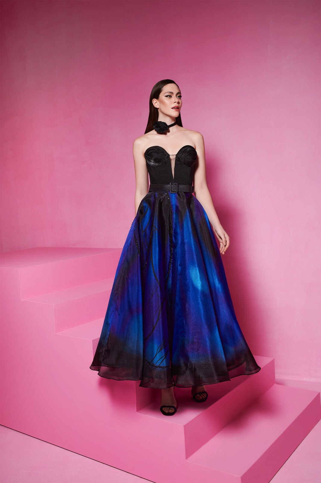 Fitted Evening Gown with Sheer Sleeves N0581